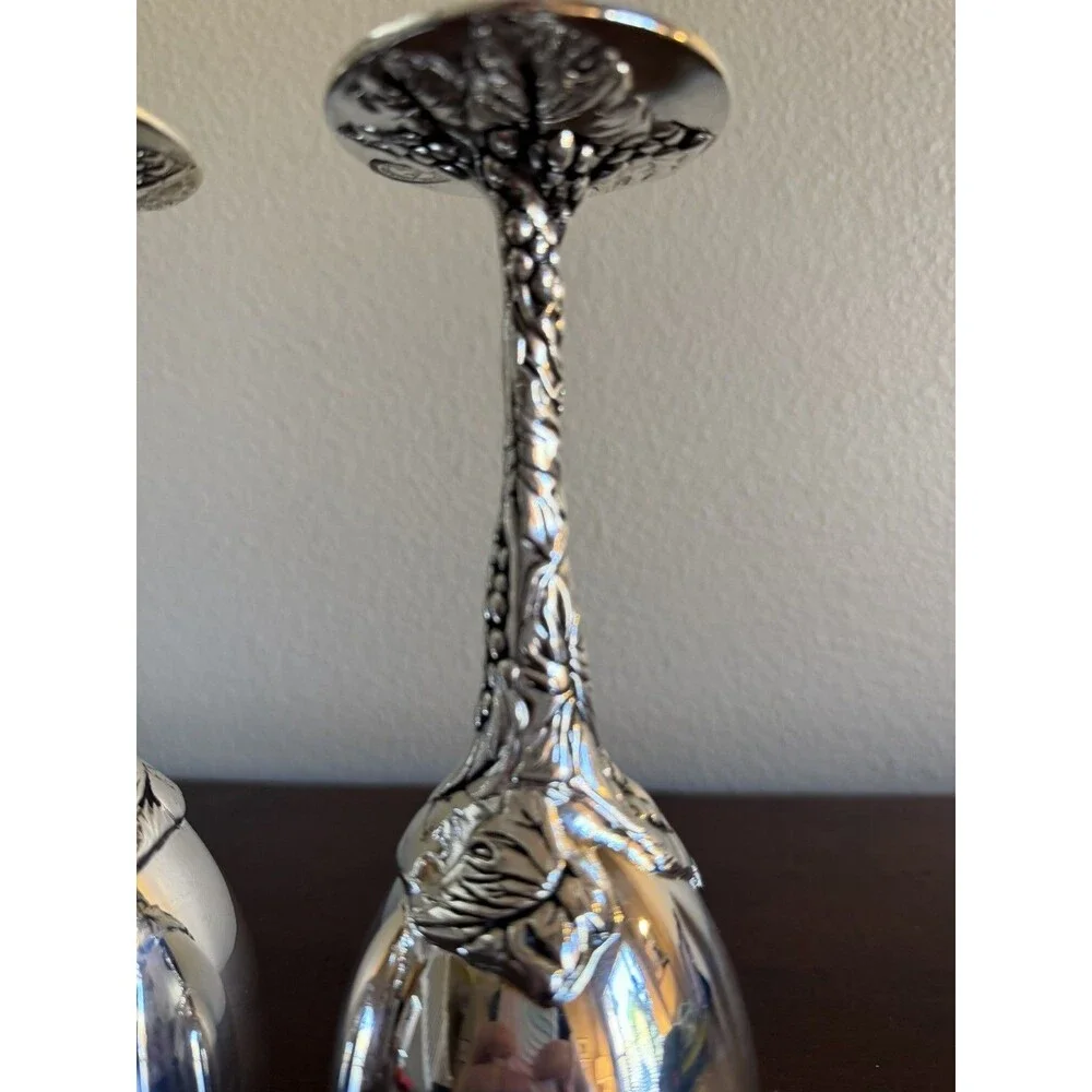 Godinger Silver Tone Wine Goblets Grape Vine Motif On Stems Set Of 2